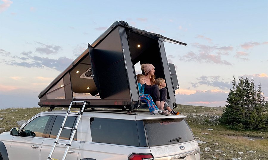 Solar powered hardsided carbon fiber roof top camper