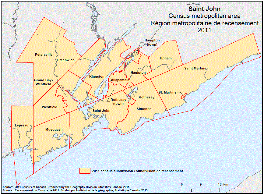 Geographical map of the 2011 Census metropolitan area of Saint John