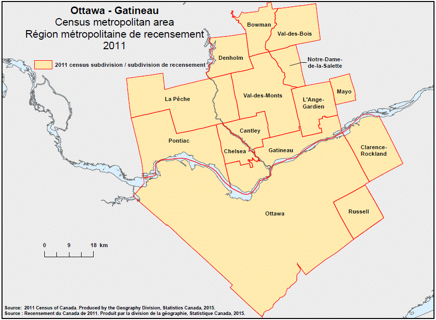 Geographical map of the 2011 Census metropolitan area of Ottawa