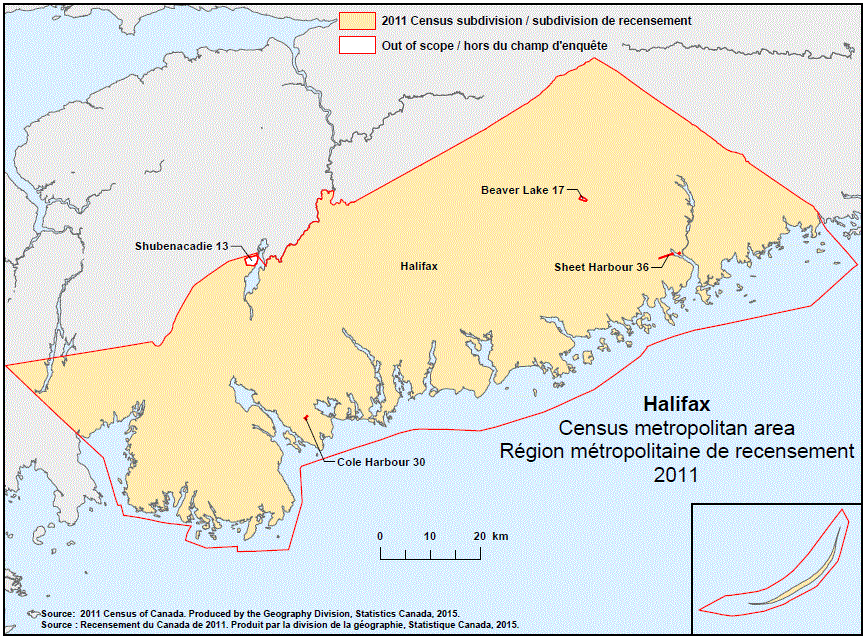 Geographical map of the 2011 Census metropolitan area of Halifax, Nova Scotia