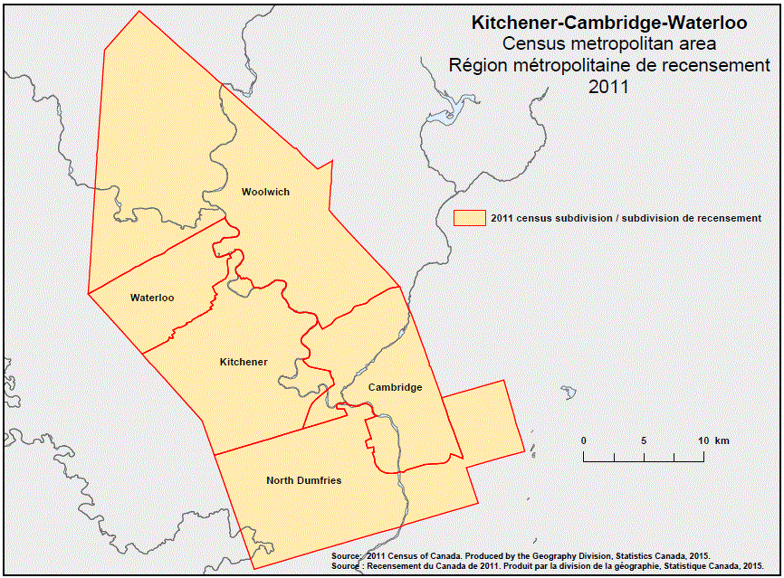 Geographical map of the 2011 Census metropolitan area of Kitchener