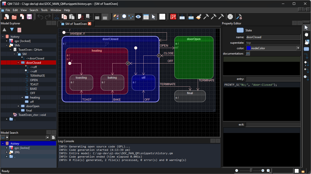 QM Generating Code for State Machines