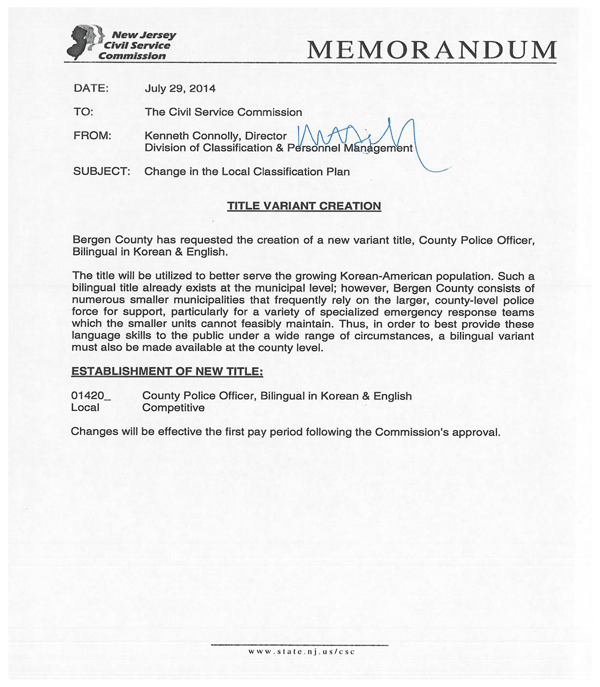 Civil Service Commission Meeting Minutes of August 13, 2014