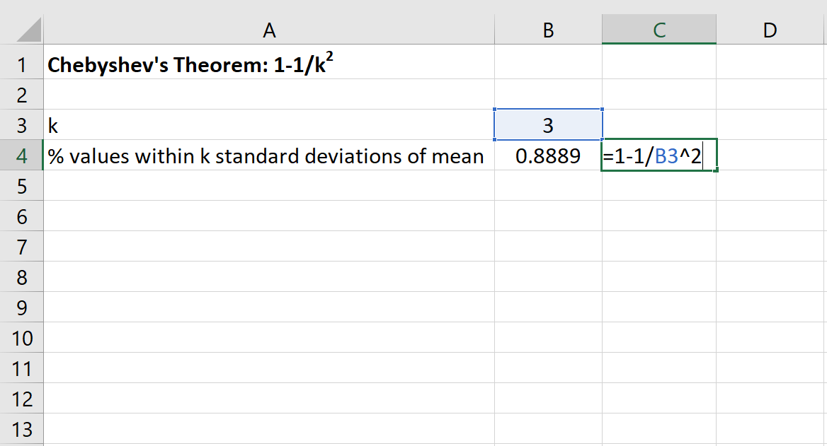 How to Apply Chebyshev's Theorem in Excel Statology