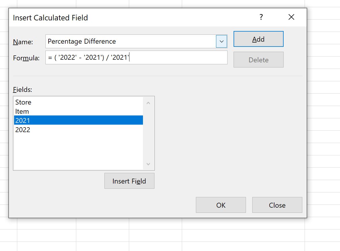 Excel Find Percentage Difference Between Two Columns in Pivot Table