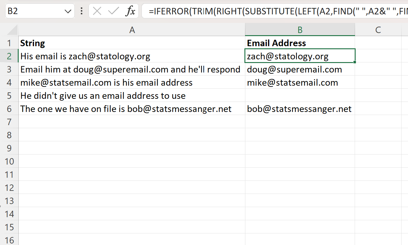 Excel How to Extract Email Address from Text String
