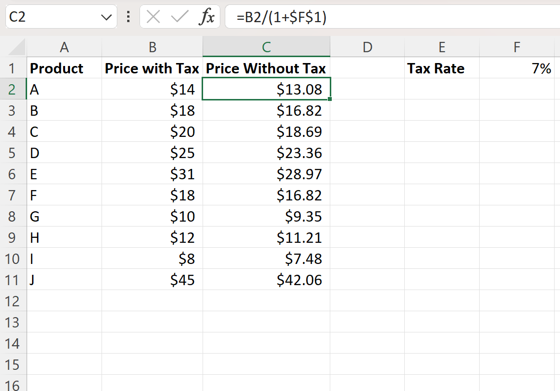 Reverse Tax Calculation in Excel (With Example)