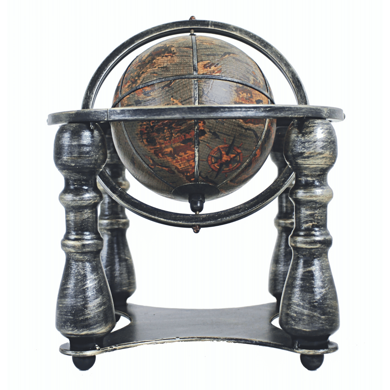 Globe terrestre classique en cuir et métal satiné sur 4