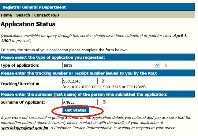 rgd.gov.jm Birth/Death/Marriage Application Status Check Jamaica