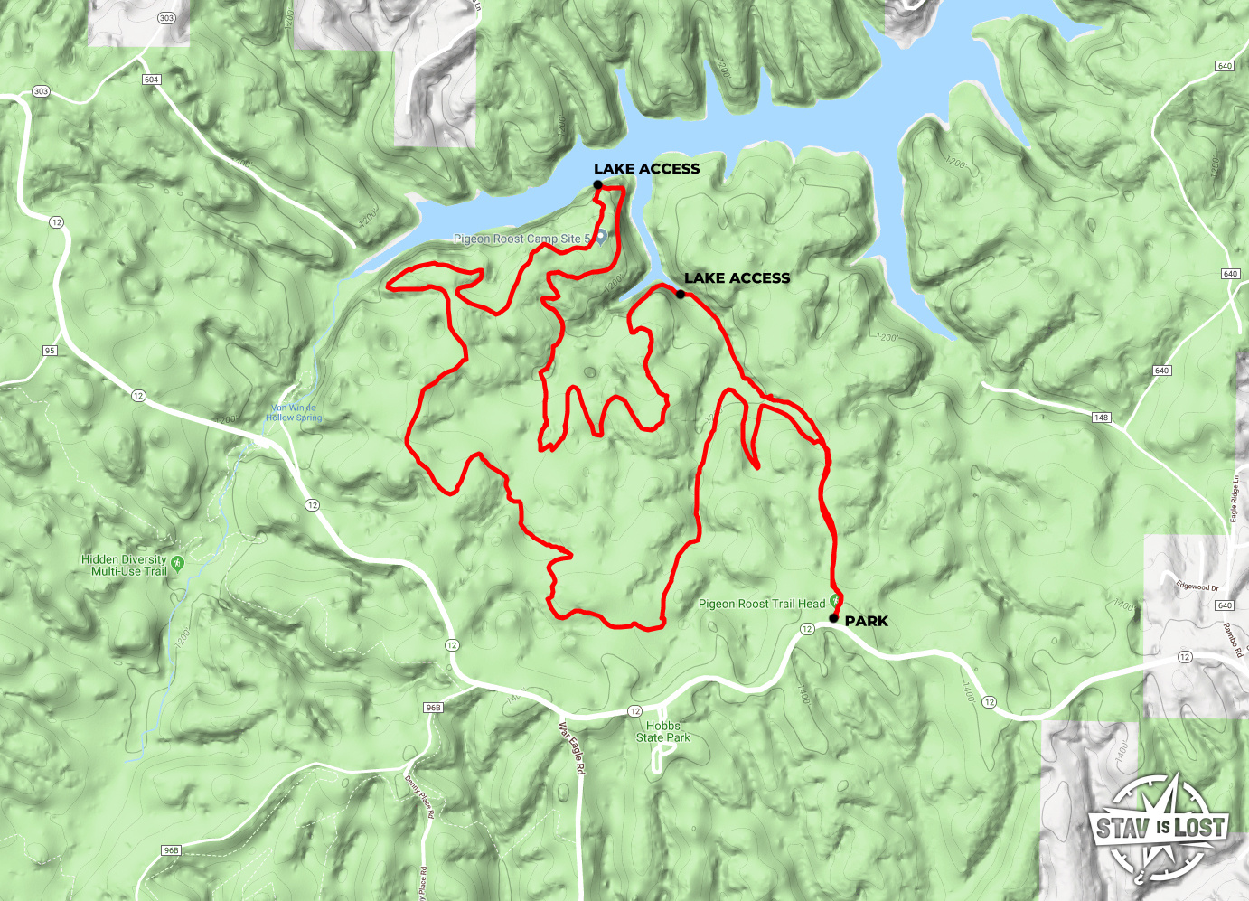 Hiking Map for Pigeon Roost Loop