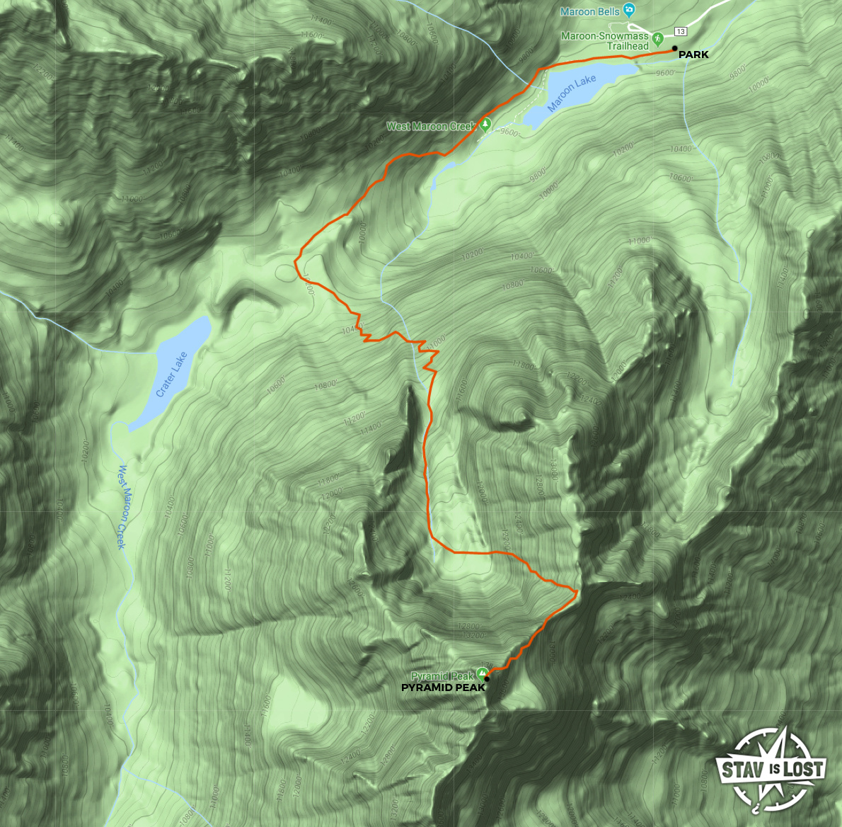 Hiking Map for Pyramid Peak