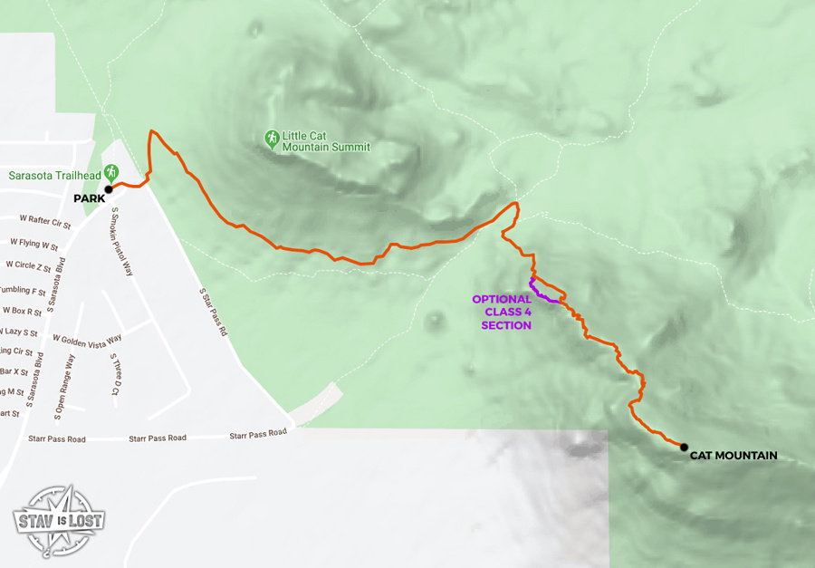 Hiking Map for Cat Mountain via Northwest Ridge