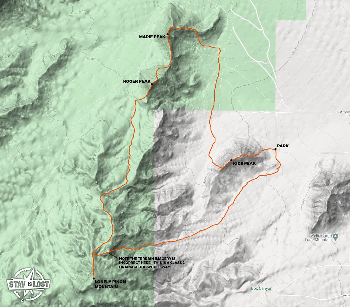 Hiking Map for Lonely Pinon Mountain Loop