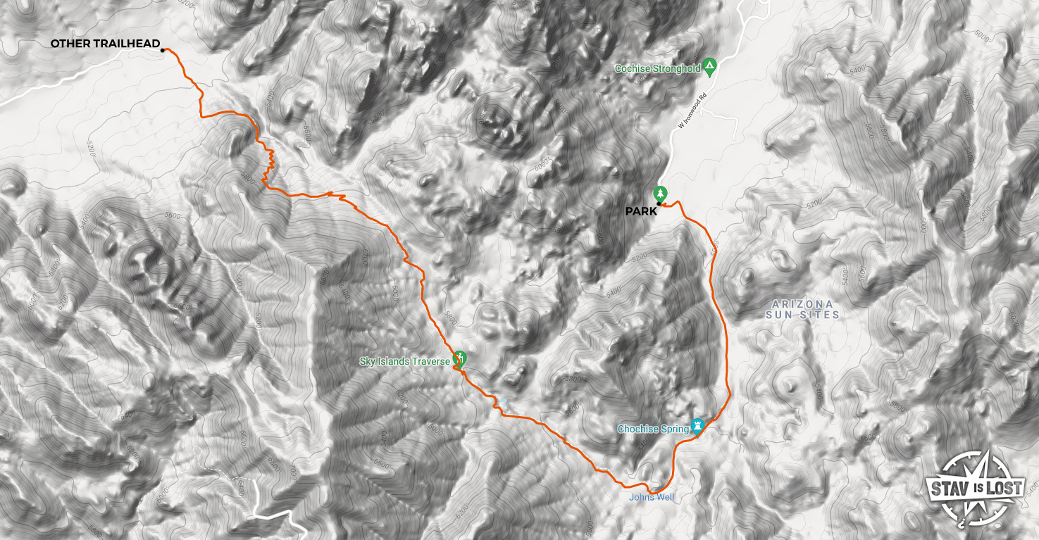 Hiking Map for Cochise Stronghold Trail