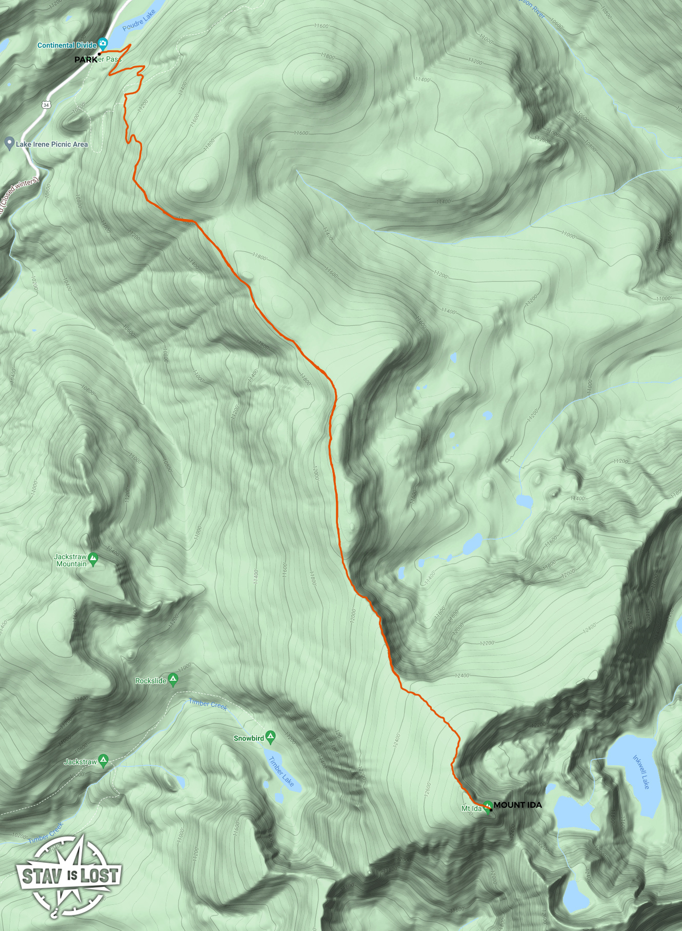 Hiking Map for Mount Ida