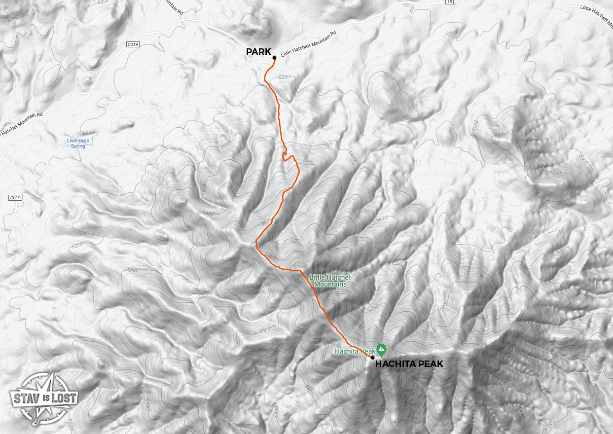 Hiking Map for Hachita Peak