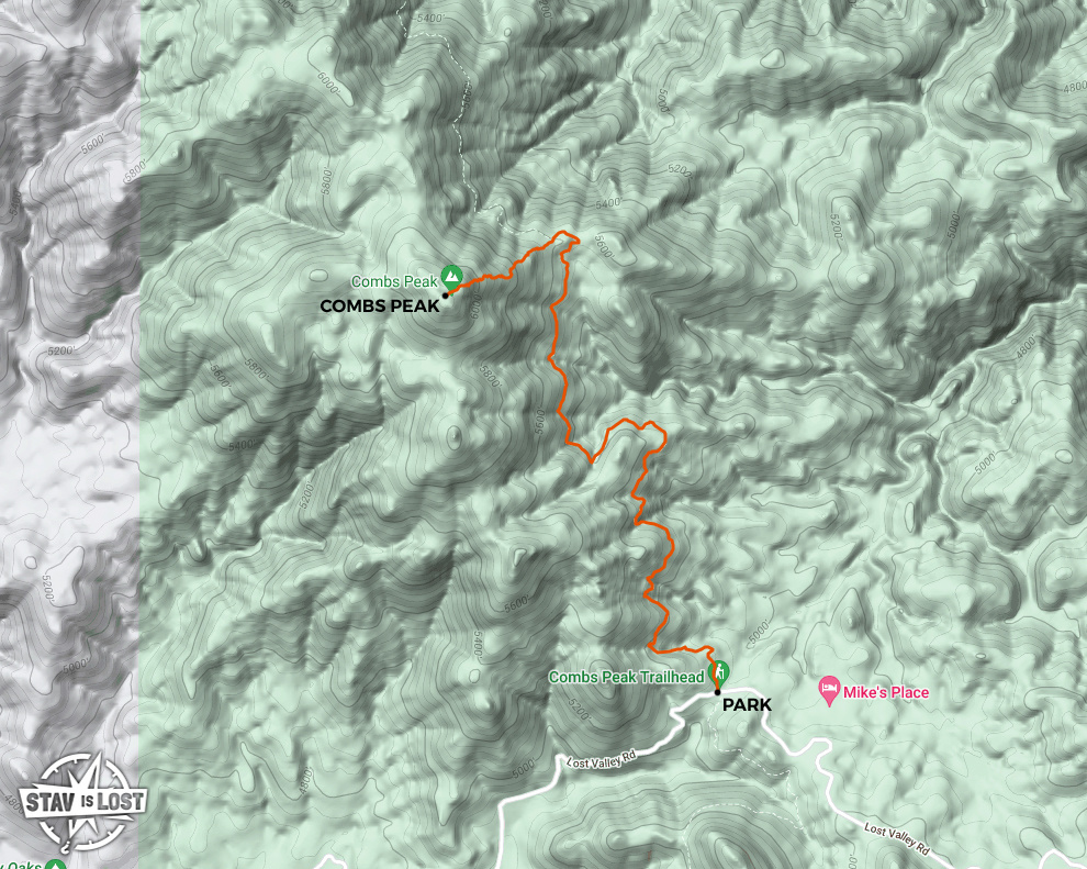 Hiking Map for Combs Peak