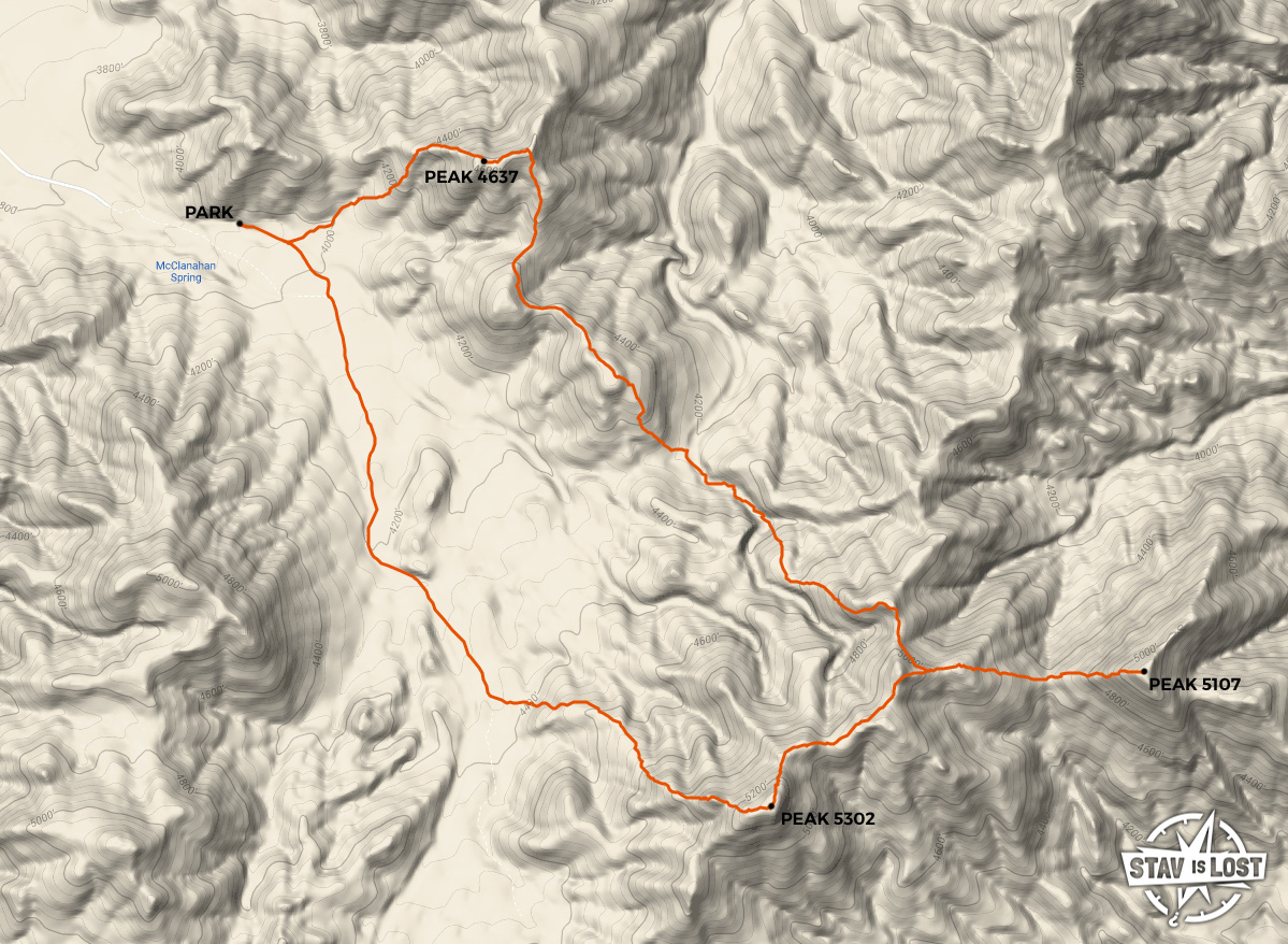 Hiking Map for South McCullough Wilderness Loop