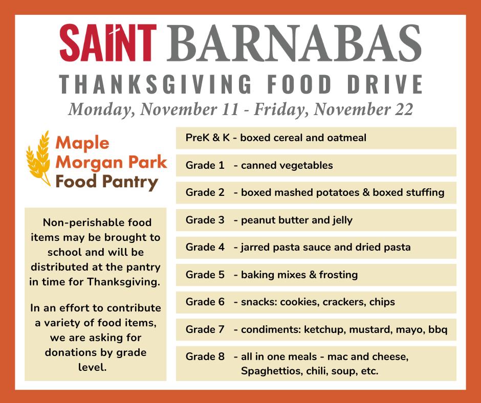 Thanksgiving Food Drive St. Barnabas School