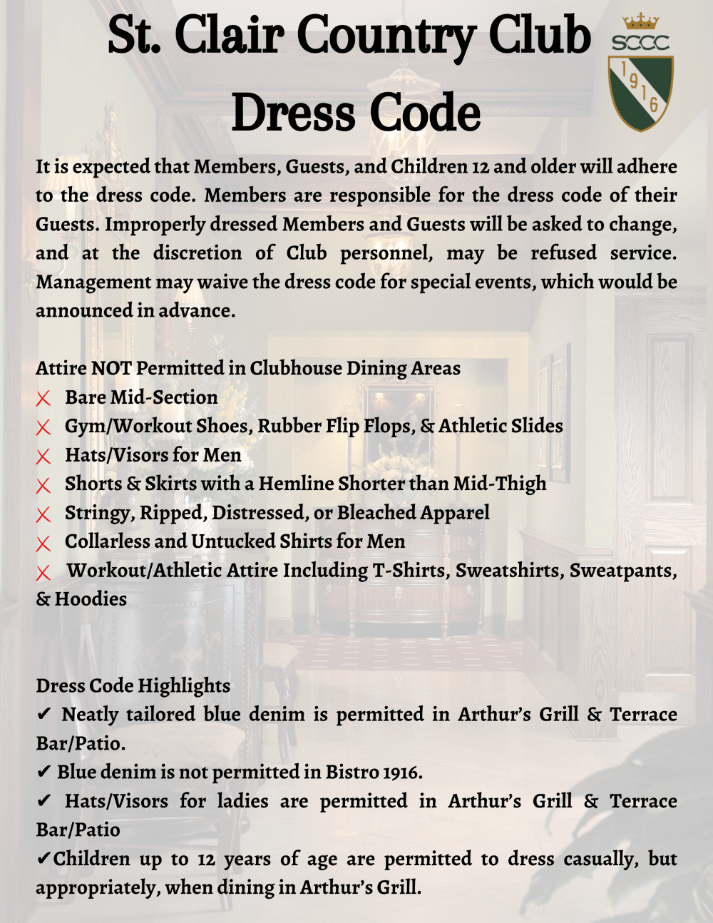 St. Clair Country Club Dress Code Overview