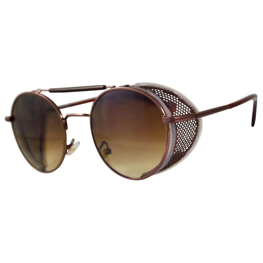 Bronze Oval Sunglasses Fold In Side Shields, Brown Lenses