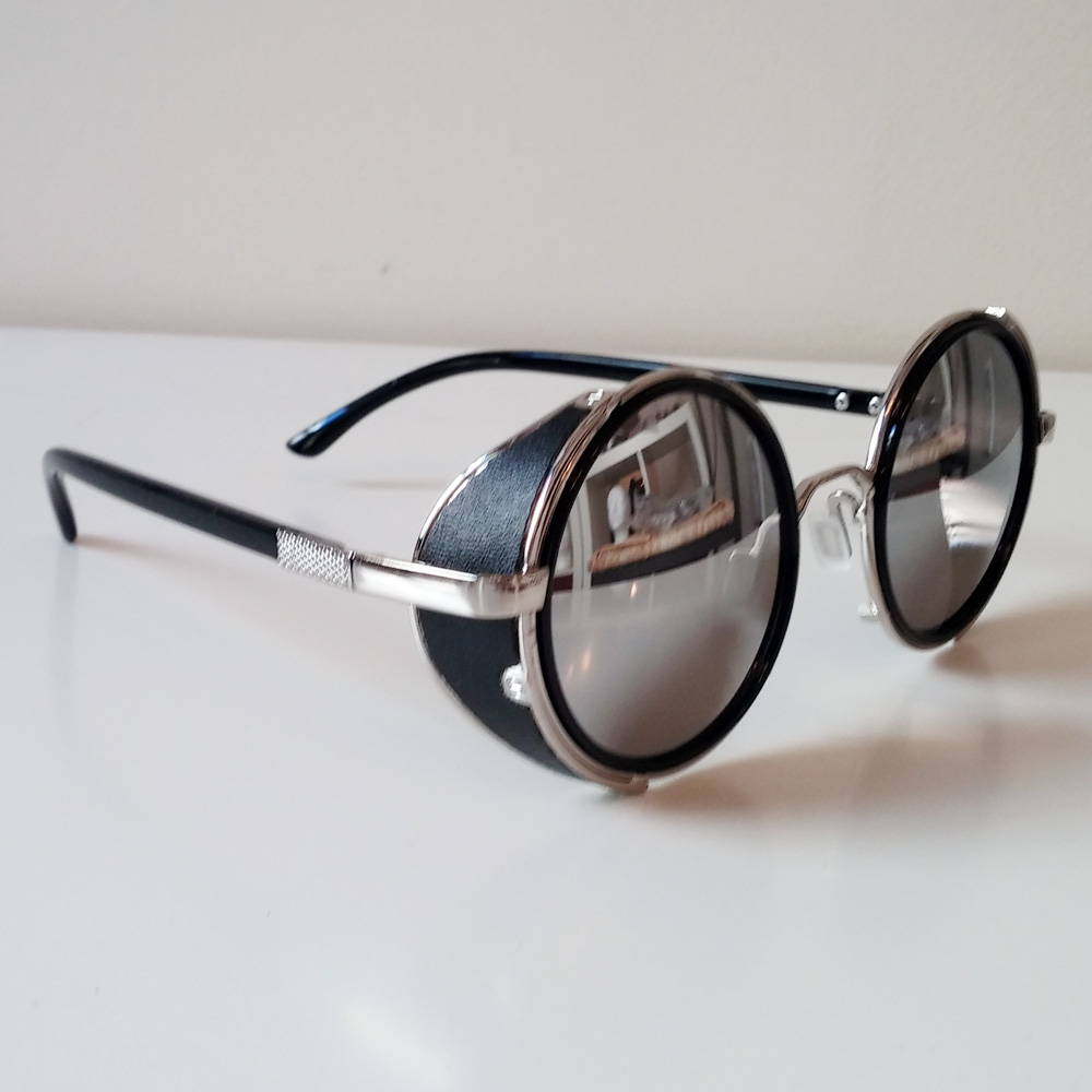 Round Sunglasses Silver Frames, Mirrored Lenses & Side Shields