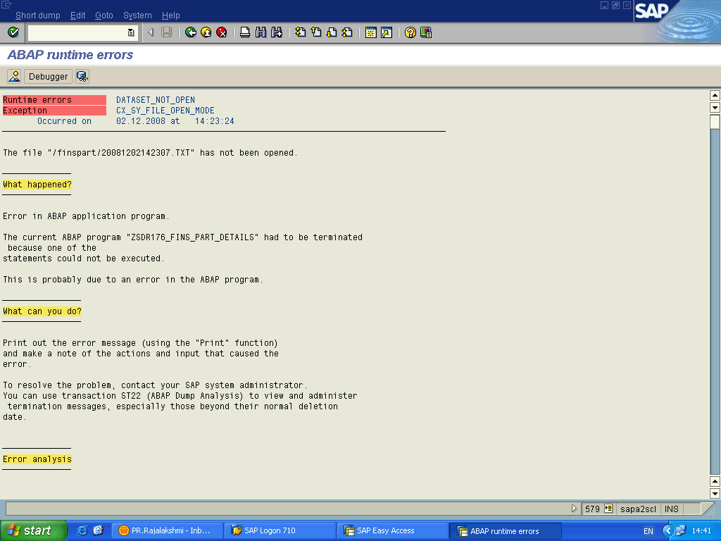 Abap Runtime error DATASET_NOT_OPEN
