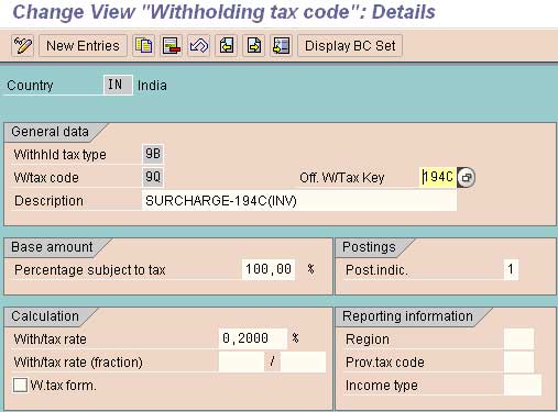 Define Withholding Tax Codes in SAP FICO
