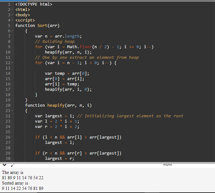Heap sort in JavaScript with Example