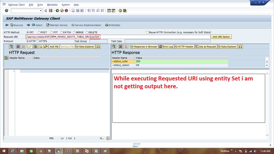 Getting Output in HTTP Response Section While Executing the OData Service