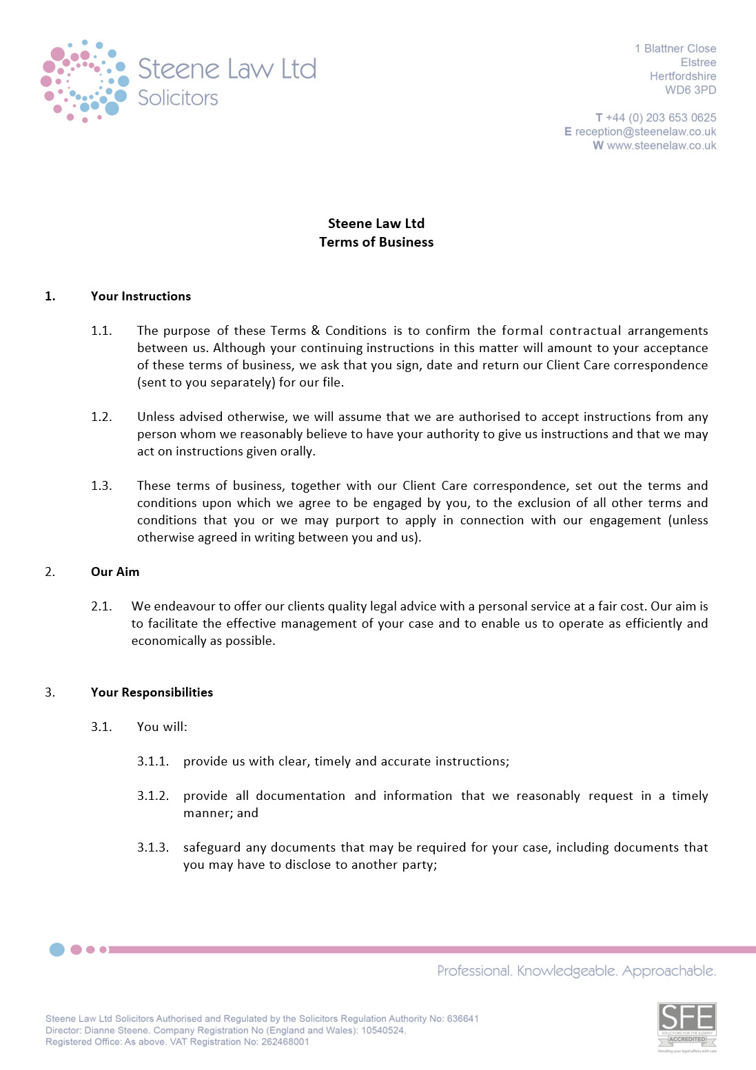 Terms of business download Steene Law Solicitors UK