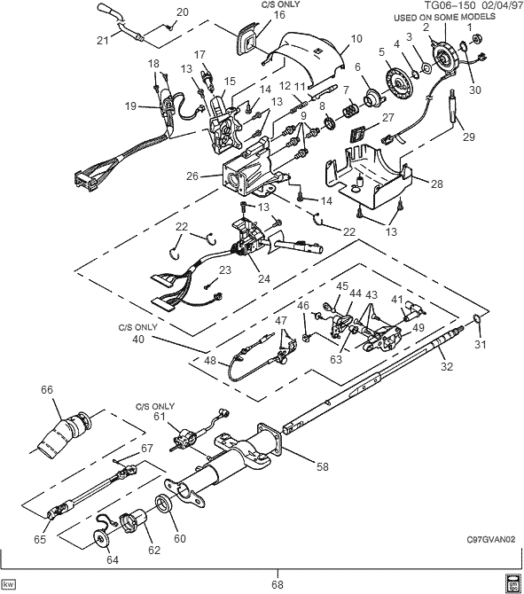 exploded view for the 2000 Chevrolet G-Van Non-Tilt | Steering Column