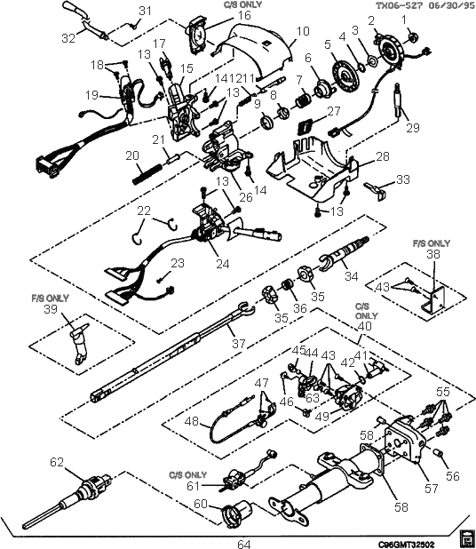 exploded view for the 1996 Chevrolet S-10 Tilt | Steering Column Services