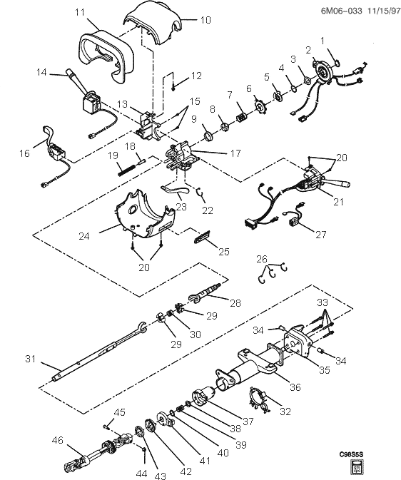 exploded view for the 2002 Cadillac Deville Tilt | Steering Column Services