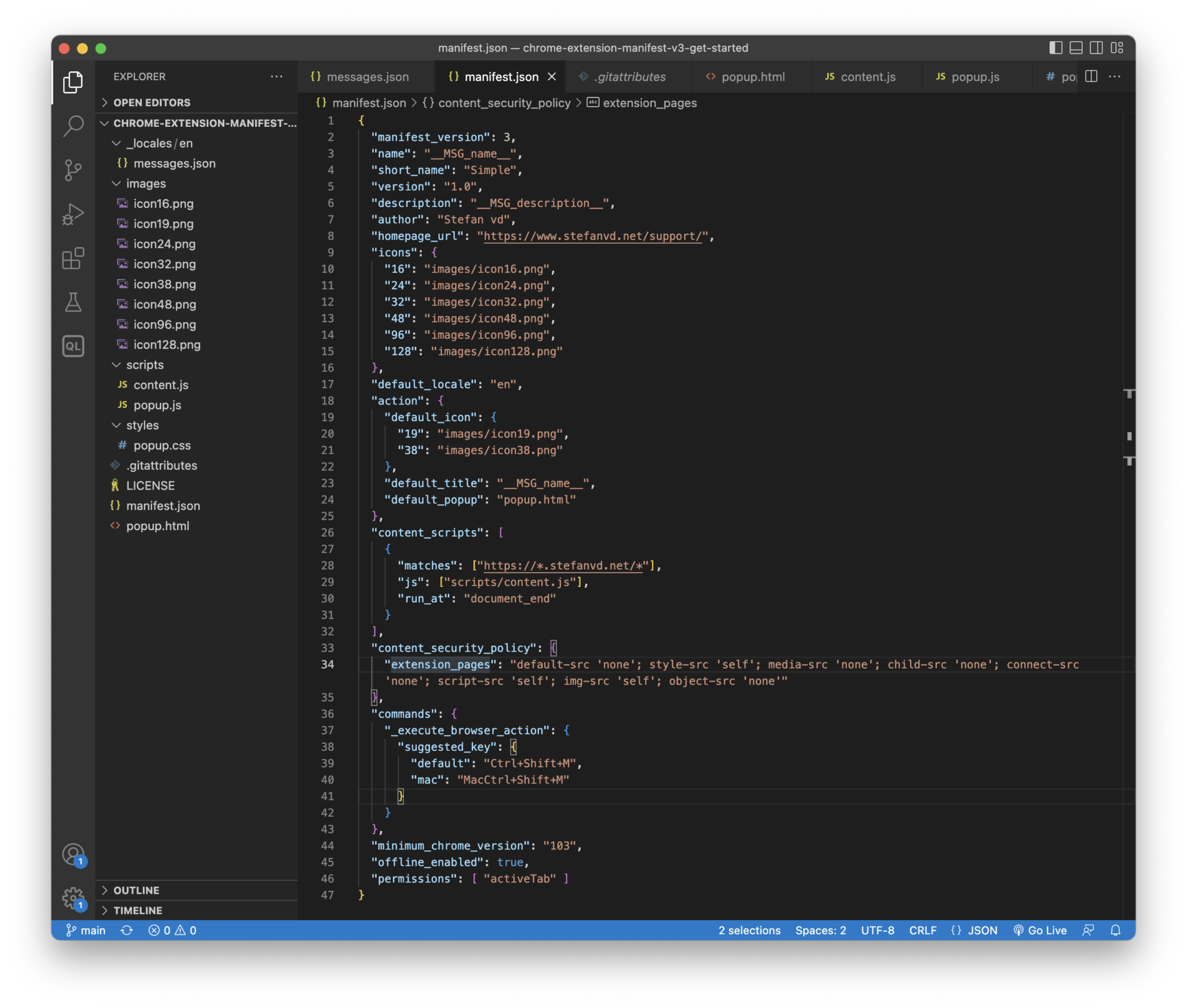 Creates a Google Chrome Extension Manifest V3 for Beginners