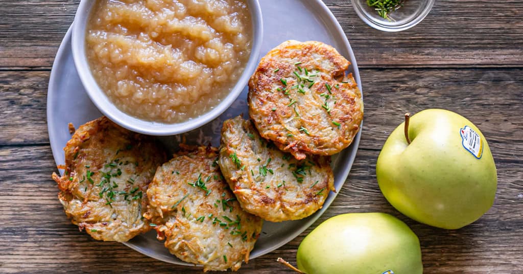 Hanukkah Potato Pancakes Served with Homemade Applesauce