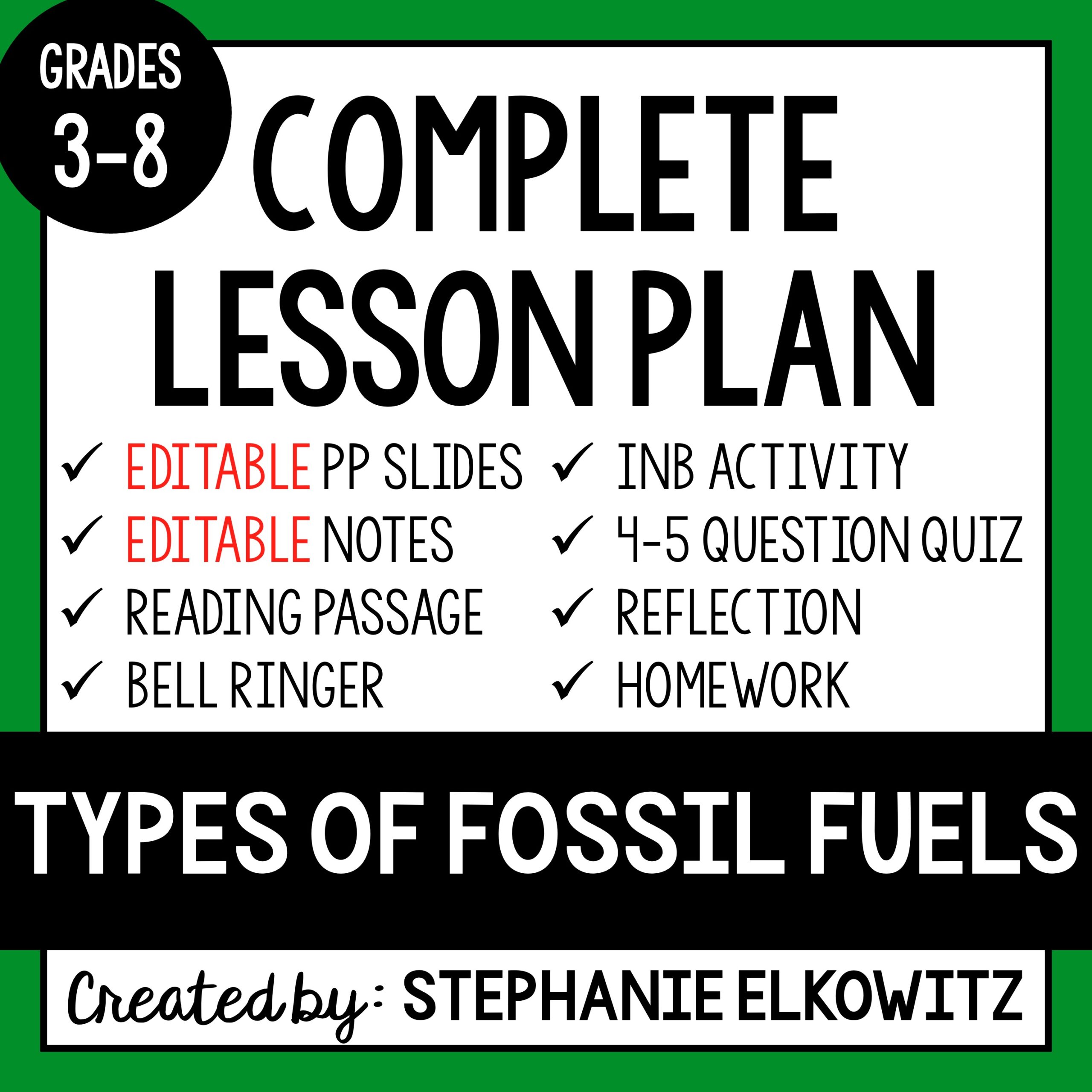 Types of Fossil Fuels Lesson Stephanie Elkowitz