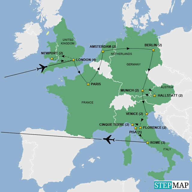 StepMap A&A Tour Europe Landkarte für Germany