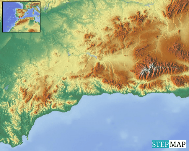 Topographische Karte Andalusien StepMap Andalusia Landkarte für Germany