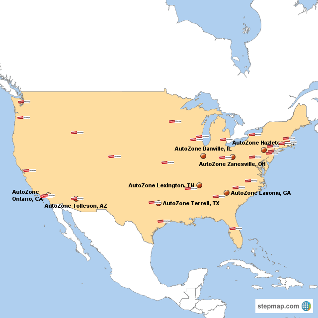 StepMap AutoZone Presentation Landkarte für USA