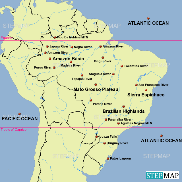 StepMap Brazil land features Landkarte für Germany
