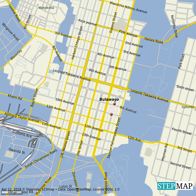 StepMap Bulawayo City Map Landkarte für World