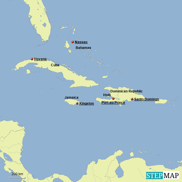 Map Of Caribbean With Capitals