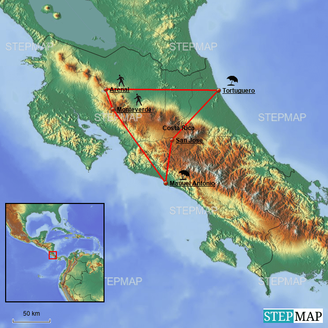StepMap Costa Rica Highlights Landkarte für Costa Rica