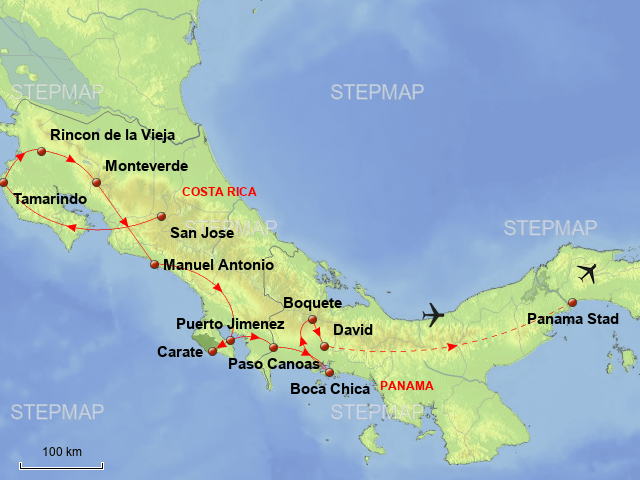 Map Of Panama And Costa Rica StepMap Costa Rica panama Lok Landkarte für Costa Rica