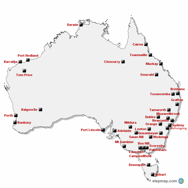 StepMap Cummins Australia Branches Landkarte für Australia