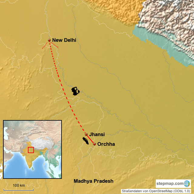 Pain Points D'orchha StepMap Delhi Orchha Landkarte für Germany
