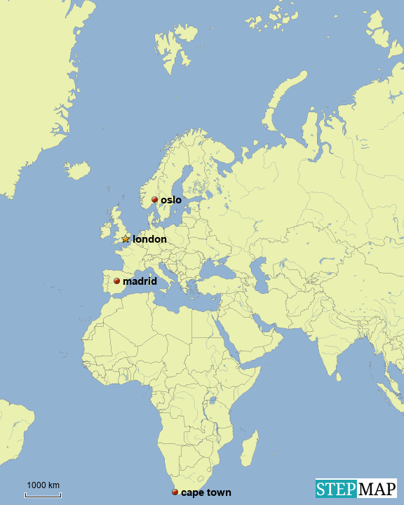 Kaart Europa En Afrika 2022 StepMap EUROPE AND AFRICA ZONE Landkarte für Great Britain