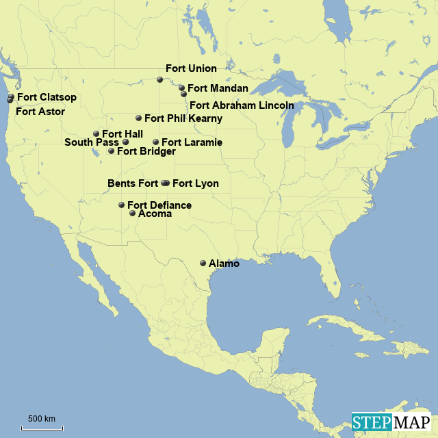 StepMap Historic Location Map (Forts) Landkarte für North America
