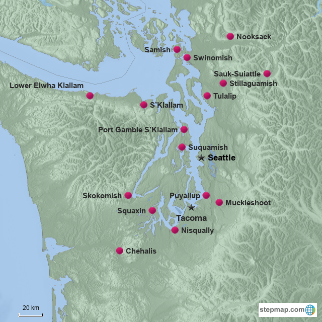StepMap Indian Nations Near Seattle Landkarte für USA